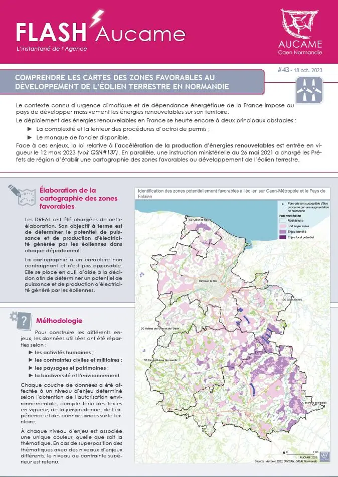 Flash #43 : Comprendre les cartes des zones favorables au  développement de l’éolien terrestre en Normandie