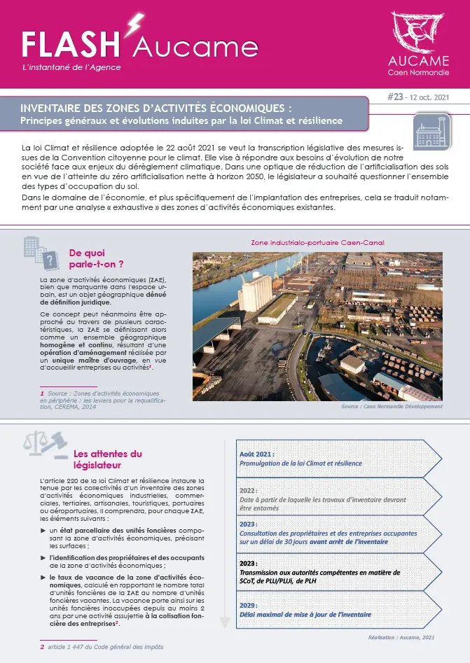 Flash' # 23 - INVENTAIRE DES ZONES D’ACTIVITÉS ÉCONOMIQUES : Principes généraux et évolutions induites par la loi Climat et résilience