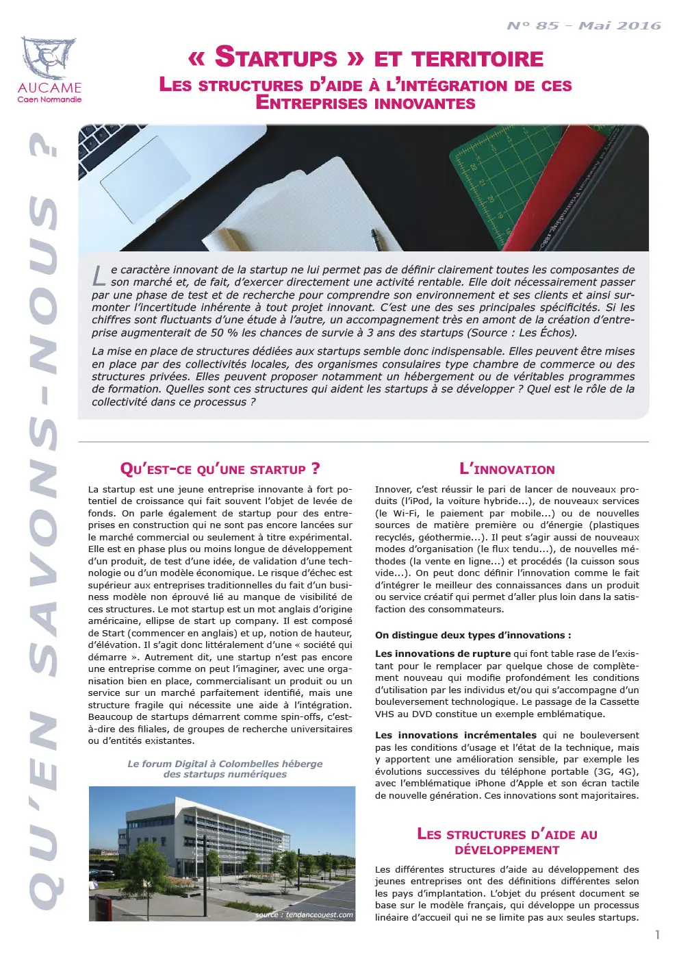 QSN #85 : Startups et territoire : les structures d'aide à l'intégration de ces entreprises innovantes