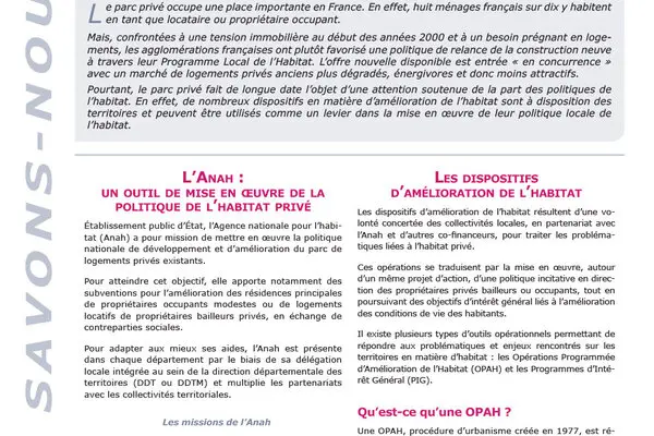 QSN #82 : La politique de l'habitat privé existant : panel des outils à disposition des territoires.
