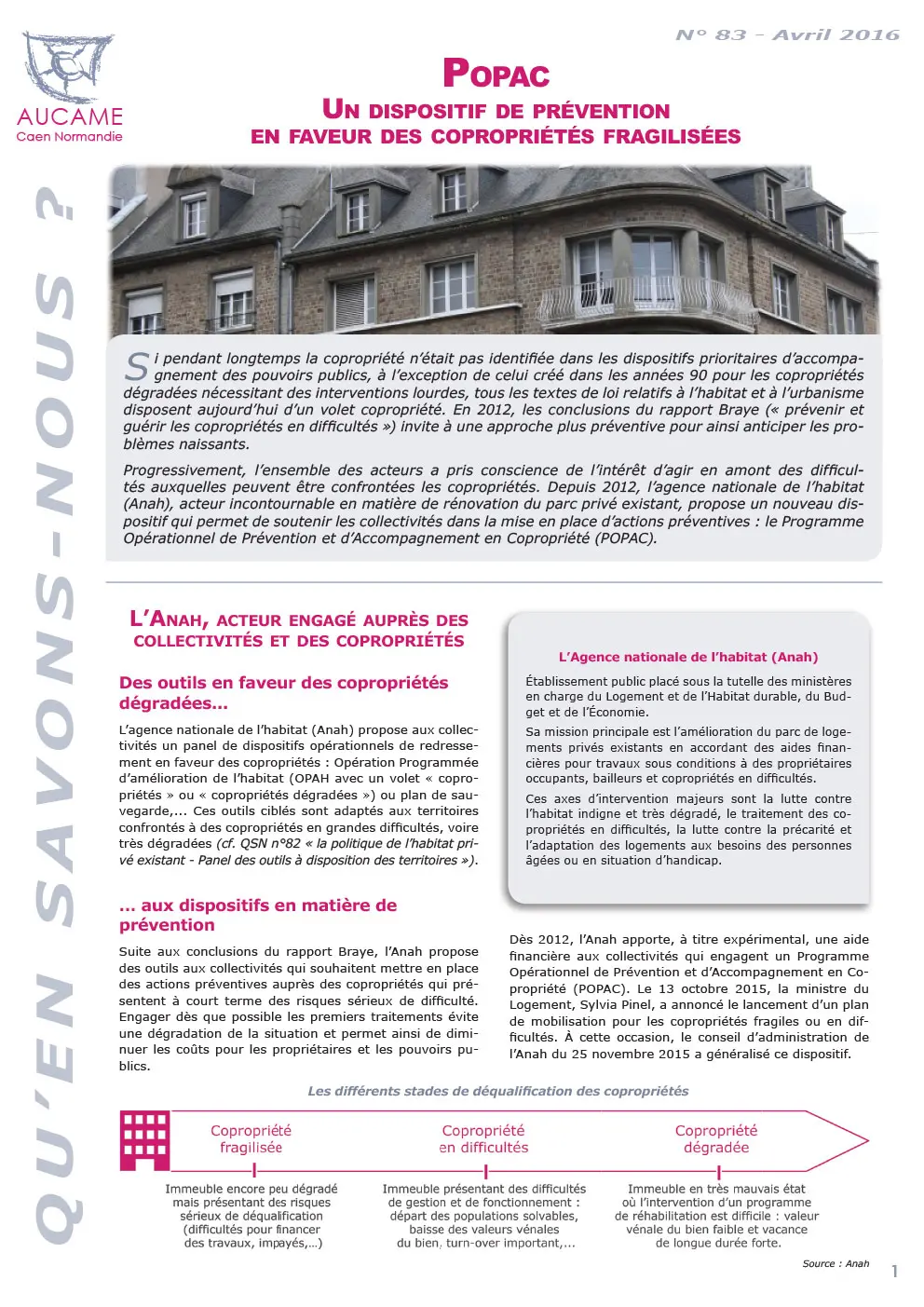 QSN #83 : POPAC : un dispositif de prévention en faveur des copropriétés fragilisées.