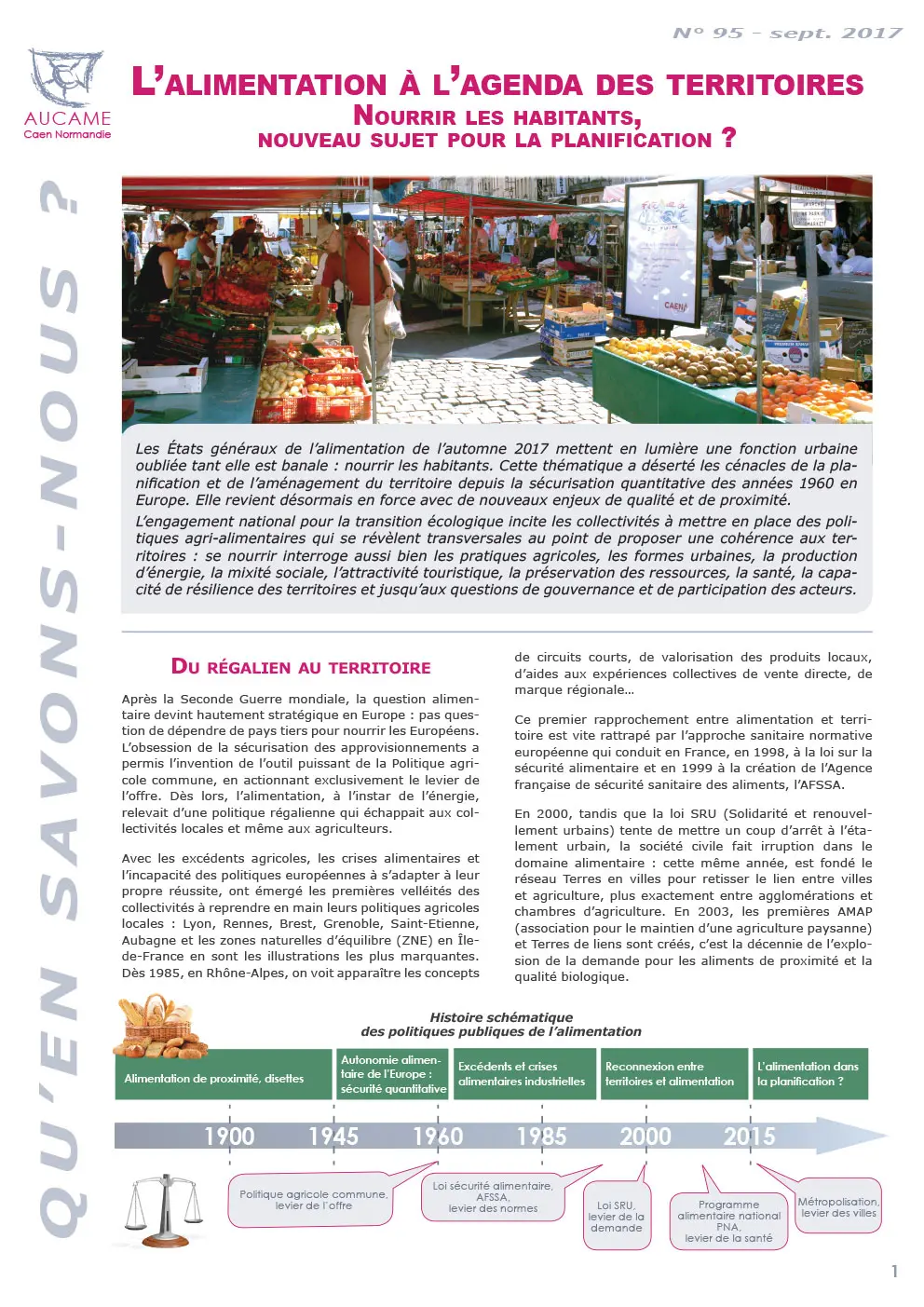 QSN #95 : L'alimentation à l'agenda des territoires : nourrir les habitants, nouveau sujet pour la planification ?