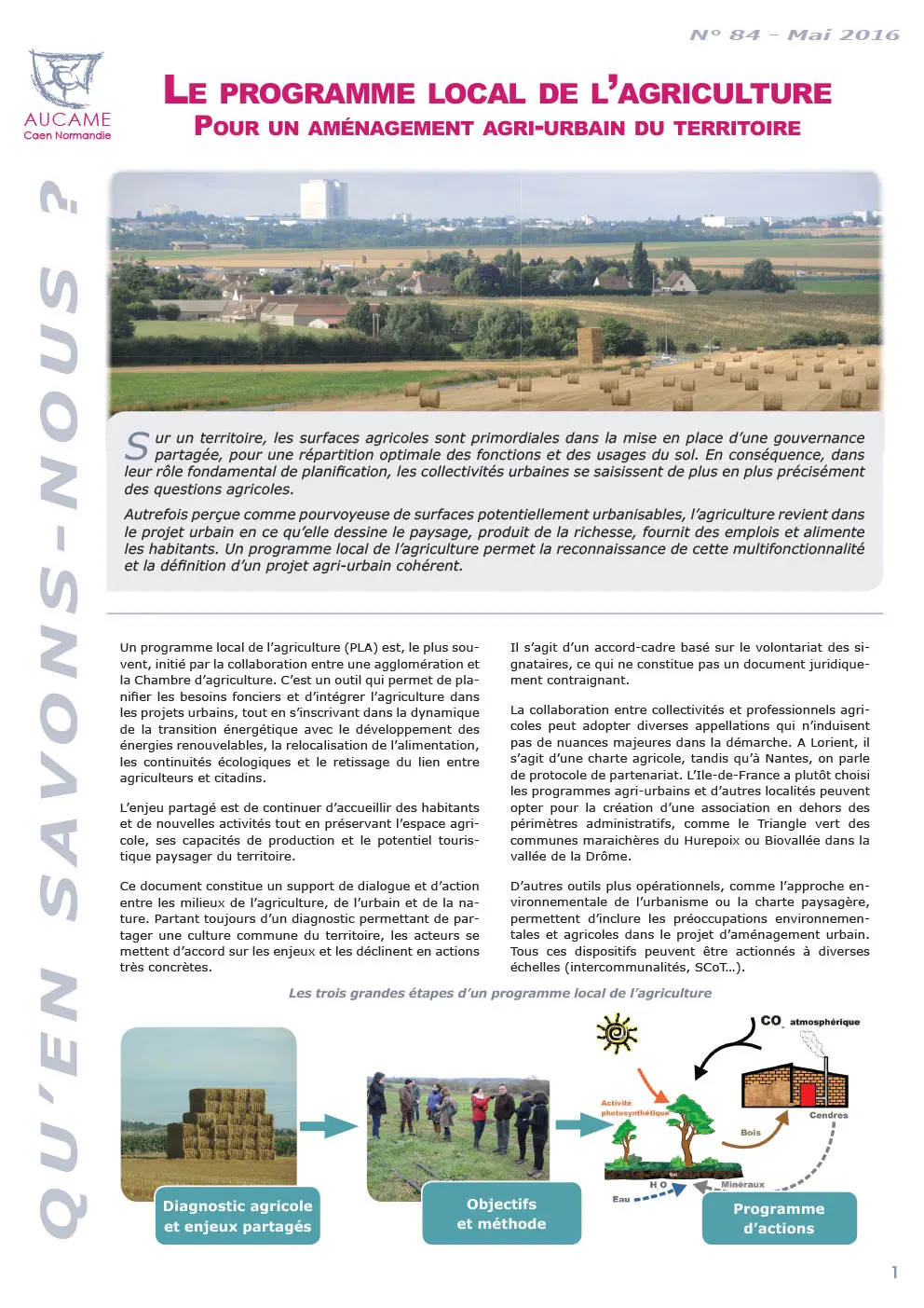 QSN #84 : Le programme local de l'agriculture : pour un aménagement agri-urbain du territoire
