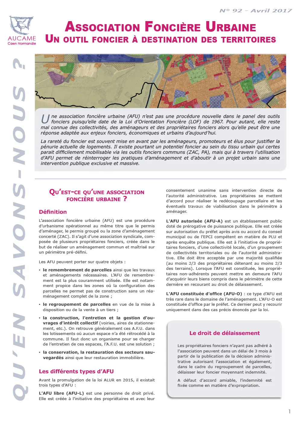 QSN #92 : Association foncière urbaine, un outil foncier à destination des territoires