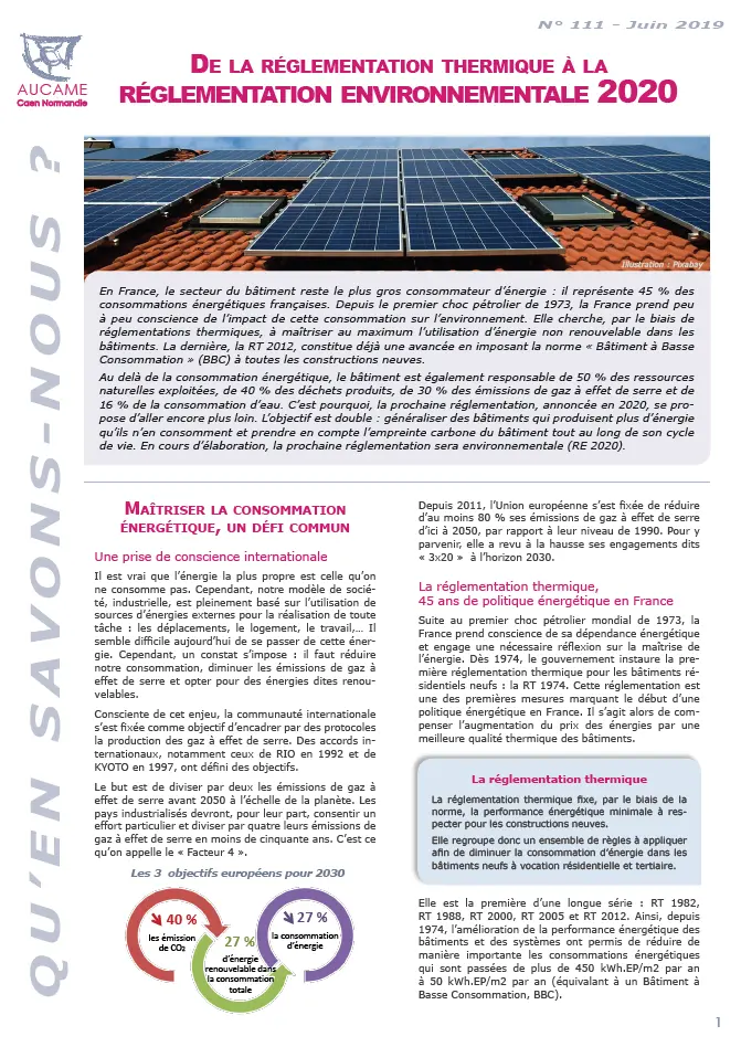 QSN #111 - De la réglementation thermique à la réglementation environnementale 2020