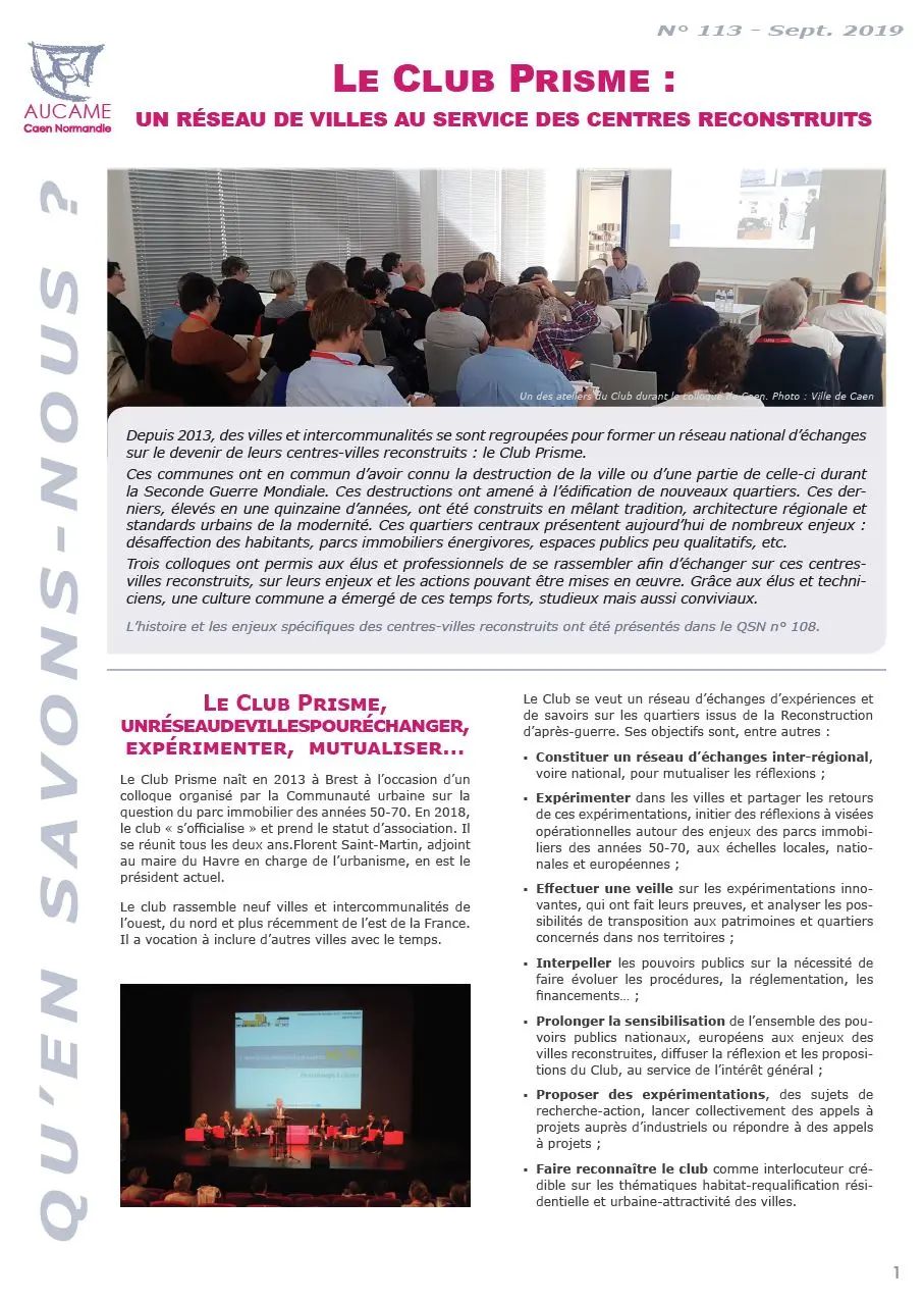 QSN #113 - Le Club Prisme :  un réseau de villes au service des centres reconstruits