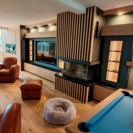 Cheminée Totem Fire Technika 3 faces 1000 installée dans le Calvados